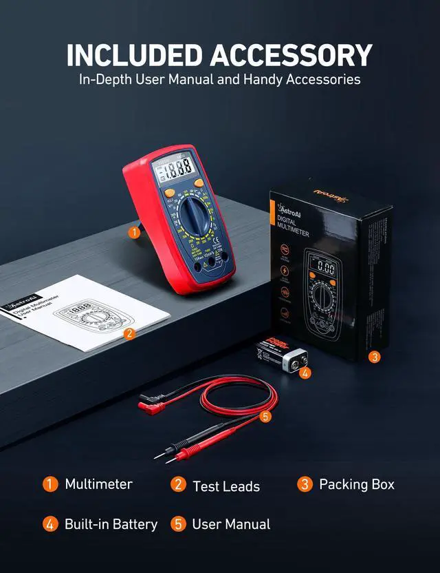 Alt view image 7 of 7 - Digital Multimeter Tester 2000 Counts with DC AC Voltmeter and Ohm Volt Amp Meter; Measures Voltage, Current, Resistance, Continuity and Diode, Blue