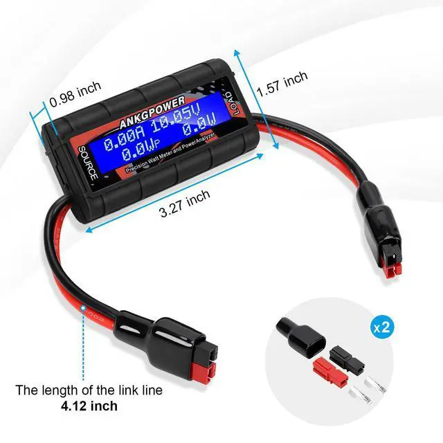 Alt view image 3 of 7 - 150A Watt Meter Power Analyzer, High Precision RC with Digital LCD Screen&2 Sets of 45amp Power Pole Connectors for Voltage (V) Current (A) Power (W) Charge(Ah) and Energy (Wh) Measurement