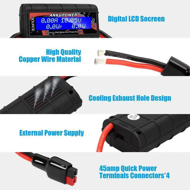 Alt view image 5 of 7 - 150A Watt Meter Power Analyzer, High Precision RC with Digital LCD Screen&2 Sets of 45amp Power Pole Connectors for Voltage (V) Current (A) Power (W) Charge(Ah) and Energy (Wh) Measurement