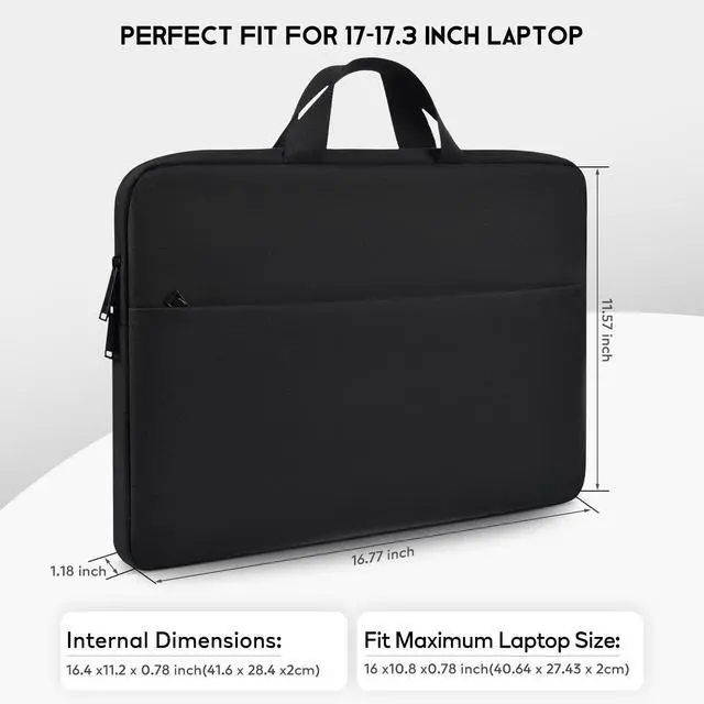 Alt view image 2 of 7 - 17 17.3 inch Laptop Sleeve Case for 2026 2025 HP 17 inch Touchscreen Computer, HP Envy/Pavilion, Shockproof-Padded Travel Carrying Laptop Bag with Accessory Pockets, Black