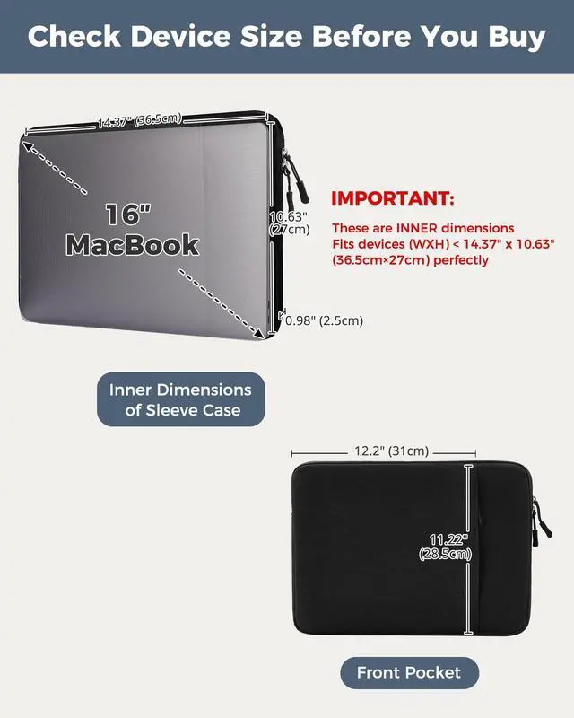 Alt view image 4 of 7 - Laptop Sleeve 16" for MacBook Pro 16 Inch M5/M4/M3/M2/M1