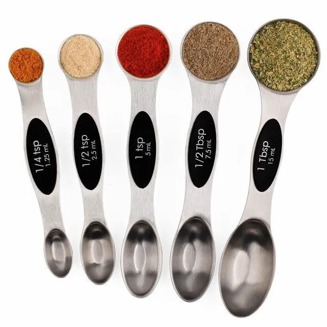Main image of Magnetic Measuring Spoons Set of 5 Stainless Steel Dual Sided Teaspoon