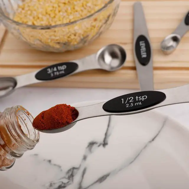 Alt view image 2 of 7 - Magnetic Measuring Spoons Set of 5 Stainless Steel Dual Sided Teaspoon