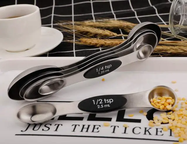 Alt view image 7 of 7 - Magnetic Measuring Spoons Set of 5 Stainless Steel Dual Sided Teaspoon