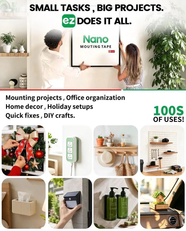 Alt view image 3 of 7 - Heavy Duty Invisible Bond Nano Double Sided Mounting Tape, 2-Pack 396 inch Extra-Large, Nano-Tech, Holds up to 72lbs, All-Purpose, Instant Hold, Industrial-Strength, Indoor & Outdoor Decor