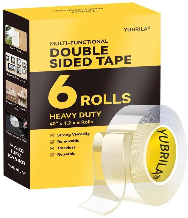 Main image of Double Sided Tape Heavy Duty,6 Rolls,No Damage Walls,Nano Mounting Tape