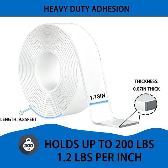 Alt view image 2 of 7 - 2 Rolls Nano Double Sided Tape Heavy Duty,1.18"W x 10'L, 0.08" Thick,Clear