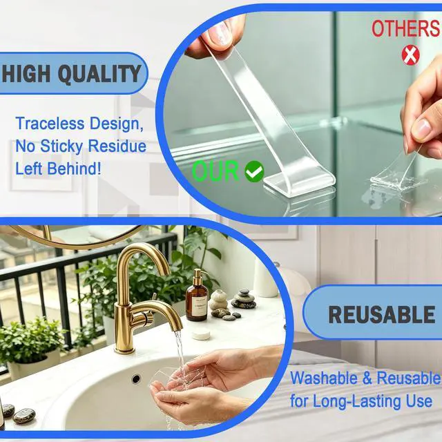 Alt view image 5 of 7 - 2 Rolls Nano Double Sided Tape Heavy Duty,1.18"W x 10'L, 0.08" Thick,Clear
