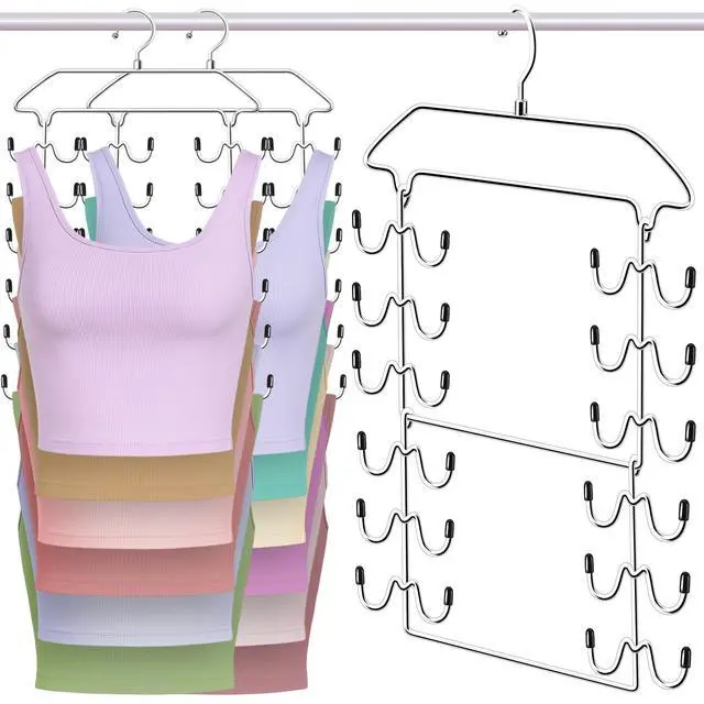 Alt view image 7 of 7 - Closet Organizers and Storage 2 Pack,Tank Top Hanger 6 Tier Double Space Saving Bra Hangers,Apartment Dorm Room Essentials for Girls,Non-Slip Hanging Closet Organizer Small Space Solution Organization