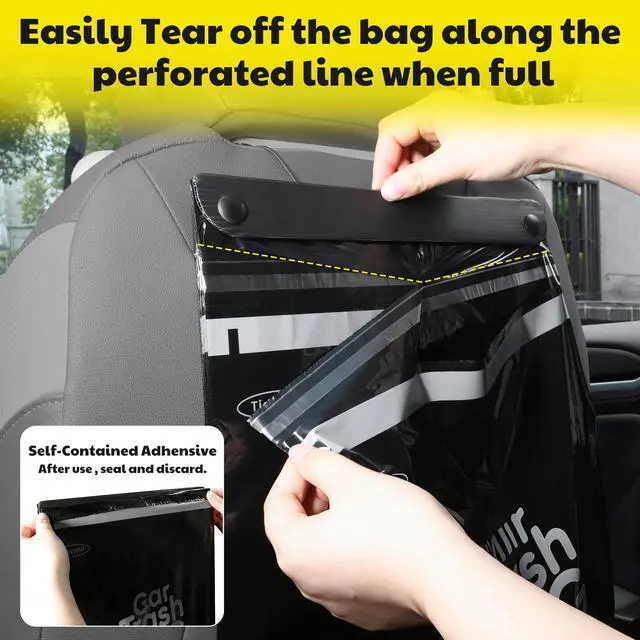 Alt view image 4 of 7 - 50 Bags Hanging Car Trash Bags Disposable, 2 Gallon Car Garbage Bags. Black