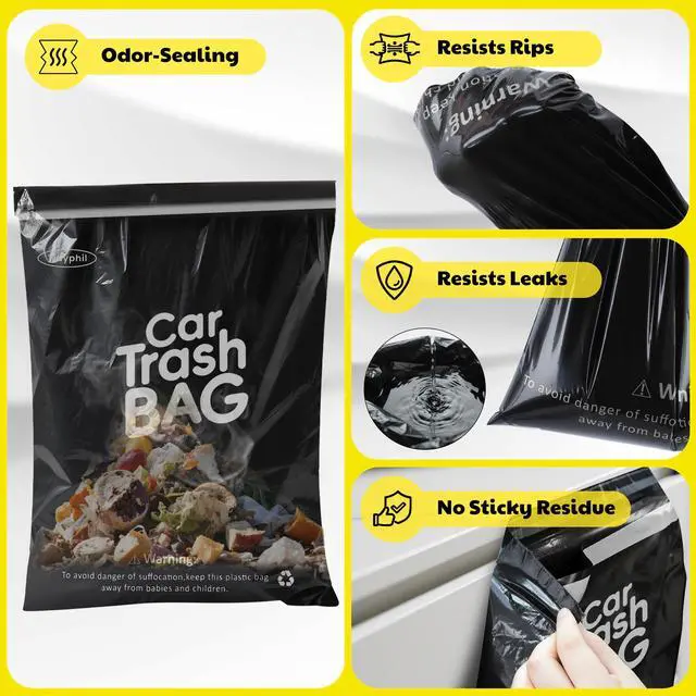 Alt view image 6 of 7 - 50 Bags Hanging Car Trash Bags Disposable, 2 Gallon Car Garbage Bags. Black