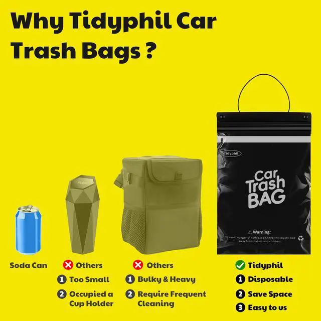 Alt view image 3 of 7 - 50 Bags Hanging Car Trash Bags Disposable, 2 Gallon Car Garbage Bags. Black