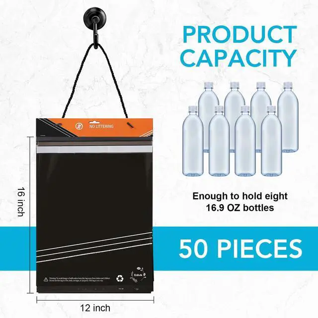 Alt view image 3 of 7 - 50 Pcs Disposable Car Trash Bags Leakproof & Odor-Lock - 2 Gallon Alternative to Car Trash Can Hanging from Headrest/Easy Stick-On Trash Can for Car, Truck, SUV, RV, Travel & Ride-Share