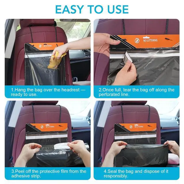 Alt view image 4 of 7 - 50 Pcs Disposable Car Trash Bags Leakproof & Odor-Lock - 2 Gallon Alternative to Car Trash Can Hanging from Headrest/Easy Stick-On Trash Can for Car, Truck, SUV, RV, Travel & Ride-Share