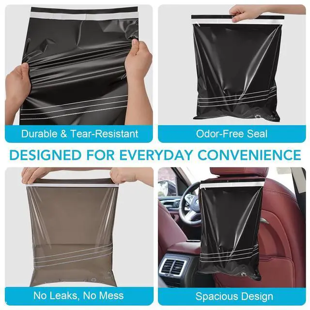 Alt view image 5 of 7 - 50 Pcs Disposable Car Trash Bags Leakproof & Odor-Lock - 2 Gallon Alternative to Car Trash Can Hanging from Headrest/Easy Stick-On Trash Can for Car, Truck, SUV, RV, Travel & Ride-Share