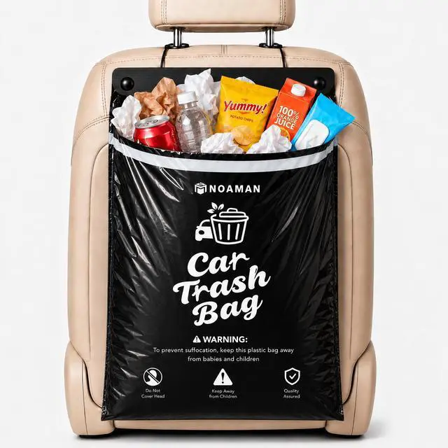 Main image of 50PCS 1 Pack Car Trash Bags, 2.5 Gal Disposable Garbage Bags for Car, SUV, Truck and RV, Leak-Resistant Odor-Control Bags, Stick-On or Headrest Mount, Alternative to Car Trash Can, Black