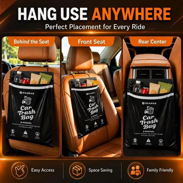 Alt view image 7 of 7 - 50PCS 1 Pack Car Trash Bags, 2.5 Gal Disposable Garbage Bags for Car, SUV, Truck and RV, Leak-Resistant Odor-Control Bags, Stick-On or Headrest Mount, Alternative to Car Trash Can, Black