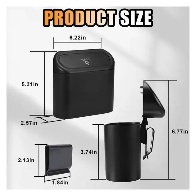 Alt view image 2 of 7 - Mini Car Trash Can with Lid, Small Automotive Dustbin Garbage Container, Waterproof and Leak Resistant Car Storage Box with a roll of Plastic Trash Bags, Car Accessories Trash Bin for Vehicle, Home