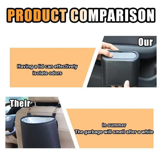 Alt view image 3 of 7 - Mini Car Trash Can with Lid, Small Automotive Dustbin Garbage Container, Waterproof and Leak Resistant Car Storage Box with a roll of Plastic Trash Bags, Car Accessories Trash Bin for Vehicle, Home