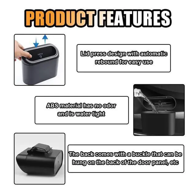 Alt view image 4 of 7 - Mini Car Trash Can with Lid, Small Automotive Dustbin Garbage Container, Waterproof and Leak Resistant Car Storage Box with a roll of Plastic Trash Bags, Car Accessories Trash Bin for Vehicle, Home