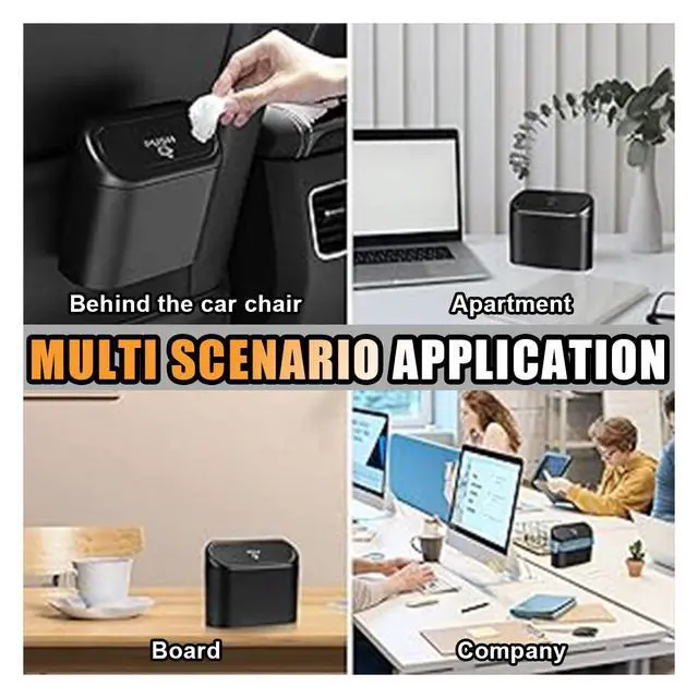 Alt view image 6 of 7 - Mini Car Trash Can with Lid, Small Automotive Dustbin Garbage Container, Waterproof and Leak Resistant Car Storage Box with a roll of Plastic Trash Bags, Car Accessories Trash Bin for Vehicle, Home