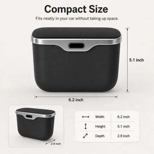 Alt view image 2 of 6 - Car Trash Can with Lid, Leakproof Garbage Bin Auto Door Storage Box with Attached Trash Bags, Mini Dustbin Hanging Seatback Storage Organizer for Vehicle Home Office (Black)