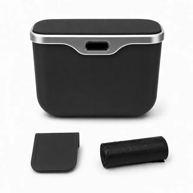 Main image of Car Trash Can with Lid, Leakproof Garbage Bin Auto Door Storage Box with Attached Trash Bags, Mini Dustbin Hanging Seatback Storage Organizer for Vehicle Home Office (Black)
