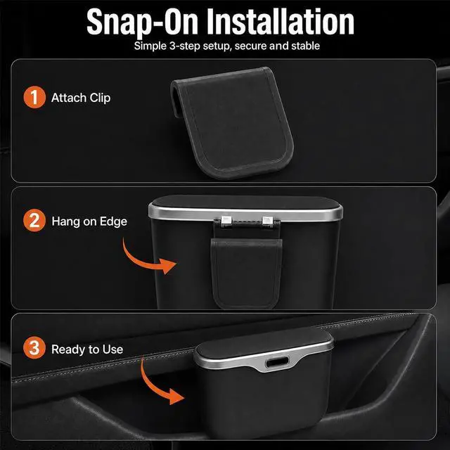 Alt view image 3 of 6 - Car Trash Can with Lid, Leakproof Garbage Bin Auto Door Storage Box with Attached Trash Bags, Mini Dustbin Hanging Seatback Storage Organizer for Vehicle Home Office (Black)