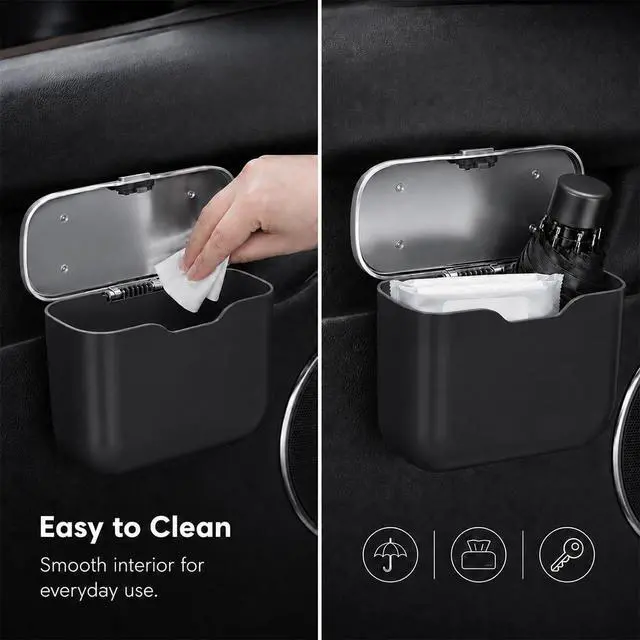 Alt view image 5 of 6 - Car Trash Can with Lid, Leakproof Garbage Bin Auto Door Storage Box with Attached Trash Bags, Mini Dustbin Hanging Seatback Storage Organizer for Vehicle Home Office (Black)