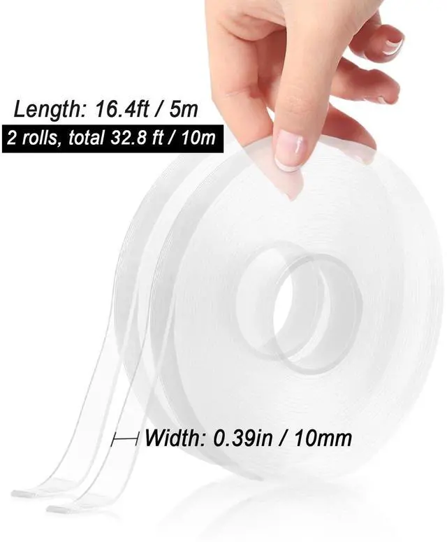 Alt view image 2 of 6 - Clear Nano Double-Sided Tape Heavy Duty, Multipurpose Strong Sticky Mounting Tape Narrow (2 Rolls, Total 32.8FT), Traceless Transparent Acrylic Adhesive Gel Tape for Picture Hanging, Poster, Home, Car