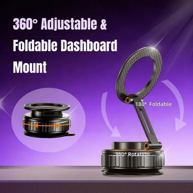 Alt view image 3 of 7 - Magnetic Vacuum Car Phone Holder 360° Adjustable Foldable
