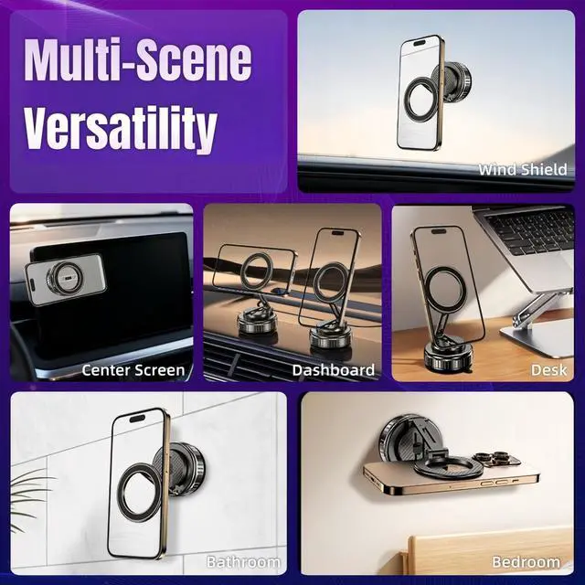 Alt view image 7 of 7 - Magnetic Vacuum Car Phone Holder 360° Adjustable Foldable