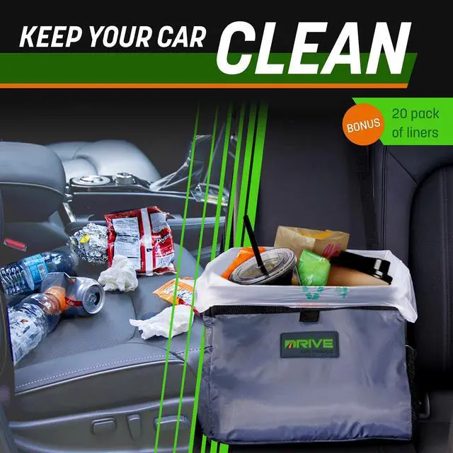 Alt view image 2 of 7 - Drive - Car Trash Can - Collapsible, Leakproof Garbage Bin with Adjustable Strap and 20 Trash Bags - Car & Truck Accessories for Men and Women - Grey with Lid