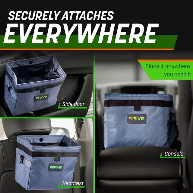 Alt view image 4 of 7 - Drive - Car Trash Can - Collapsible, Leakproof Garbage Bin with Adjustable Strap and 20 Trash Bags - Car & Truck Accessories for Men and Women - Grey with Lid