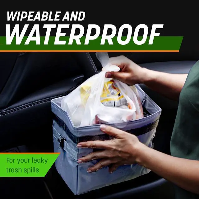 Alt view image 6 of 7 - Drive - Car Trash Can - Collapsible, Leakproof Garbage Bin with Adjustable Strap and 20 Trash Bags - Car & Truck Accessories for Men and Women - Grey with Lid