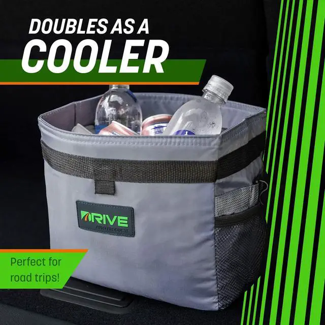 Alt view image 7 of 7 - Drive - Car Trash Can - Collapsible, Leakproof Garbage Bin with Adjustable Strap and 20 Trash Bags - Car & Truck Accessories for Men and Women - Grey with Lid