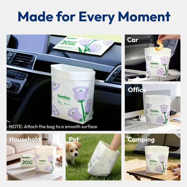 Alt view image 4 of 7 - Disposable Car Garbage Bin Bags, Vomit Trash Bags made with Recycled HDPE for Boat, Plane, Travel, Camping, Bedroom, Study Room, Office and Car, 20 pcs,Purple