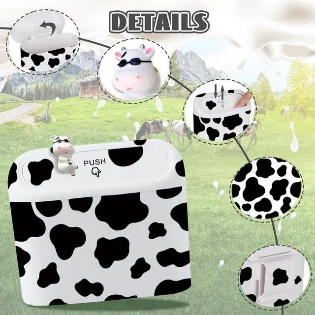 Alt view image 3 of 7 - Car Cow Print Trash Can - White Garbage Organizer Holder with Black Trash Bag Rolls, Cute Automotive Dustbin for Most Cars Interior Accessories (1, White)