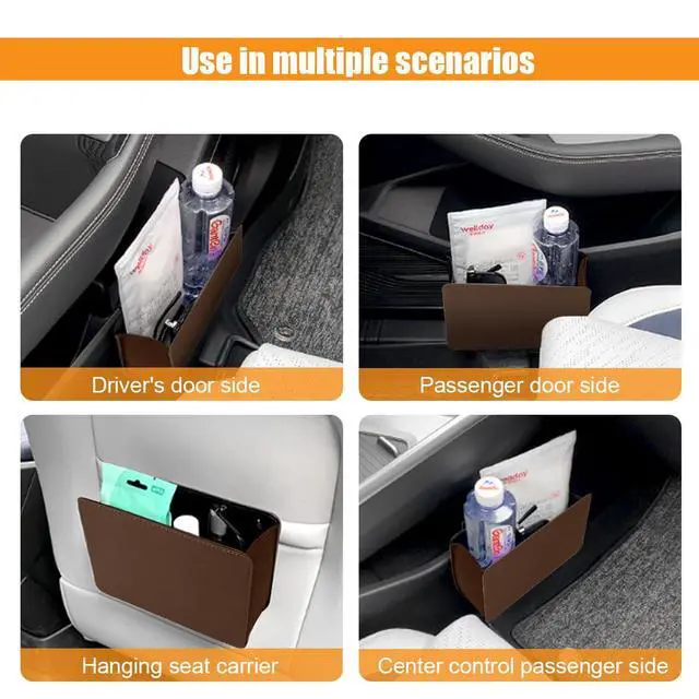 Alt view image 6 of 6 - Car Trash Can, Auto Leather Trash Bin Garbage Organizer Holder with One Roll Trash Bag, Mini Foldable Dustbin Storage Bag Container, Multi-Function Trash Box for Car SUV (Brown)