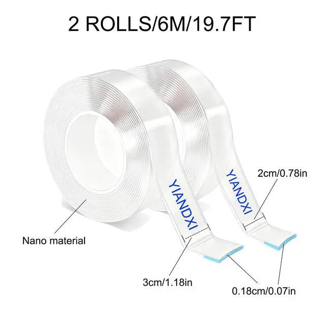 Alt view image 2 of 7 - Heavy Duty Nano Double Sided Tape, 2 Rolls 240 Inches Total Removable, Waterproof Wall Mounting Adhesive