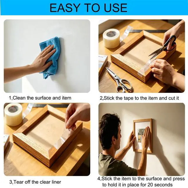Alt view image 3 of 7 - Heavy Duty Nano Double Sided Tape, 2 Rolls 240 Inches Total Removable, Waterproof Wall Mounting Adhesive