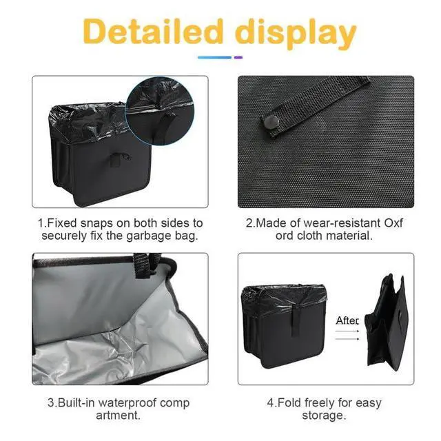 Alt view image 4 of 7 - Car Trash Can, Oxford Cloth Foldable Auto Trash Bin Hanging, 1.85 Gallon Capacity Garbage Bag Organizer, Leak-Proof Waterproof Automotive Storage Container, Car Interior Accessories (Medium)