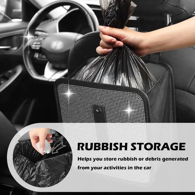 Alt view image 3 of 7 - Bling Car Trash Can with Rhinestone,Foldable Car Garbage Can for in-Vehicle Waste Disposal,Multipurpose Hanging Back Seat Organizer & Decorations Fit for Most Cars Trucks (Pink)