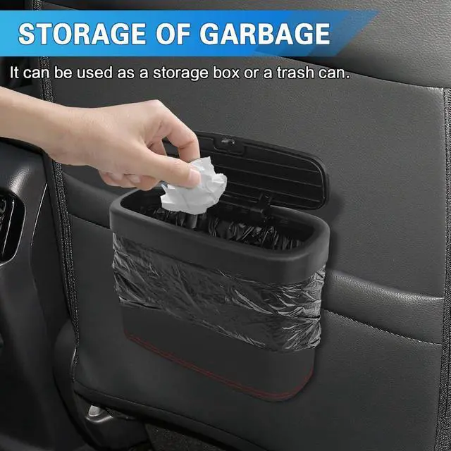 Alt view image 3 of 7 - Car Trash Can with Lid, Car Trash Bin, Leakproof Vehicle Garbage Can with 30PCS Garbage Bags, Waterproof Auto Hanging Dustbin Storage Bag Container Accessories Fit SUV Office Home (Black-1PCS)