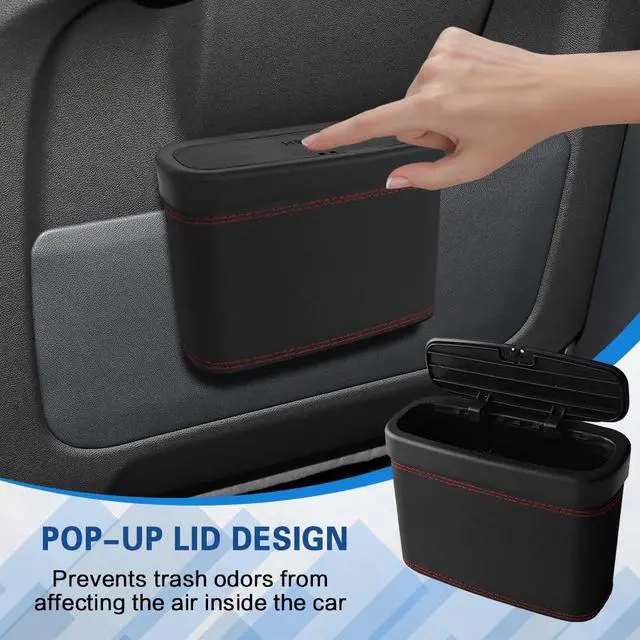 Alt view image 4 of 7 - Car Trash Can with Lid, Car Trash Bin, Leakproof Vehicle Garbage Can with 30PCS Garbage Bags, Waterproof Auto Hanging Dustbin Storage Bag Container Accessories Fit SUV Office Home (Black-1PCS)