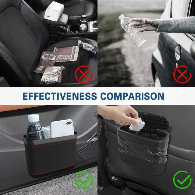 Alt view image 5 of 7 - Car Trash Can with Lid, Car Trash Bin, Leakproof Vehicle Garbage Can with 30PCS Garbage Bags, Waterproof Auto Hanging Dustbin Storage Bag Container Accessories Fit SUV Office Home (Black-1PCS)