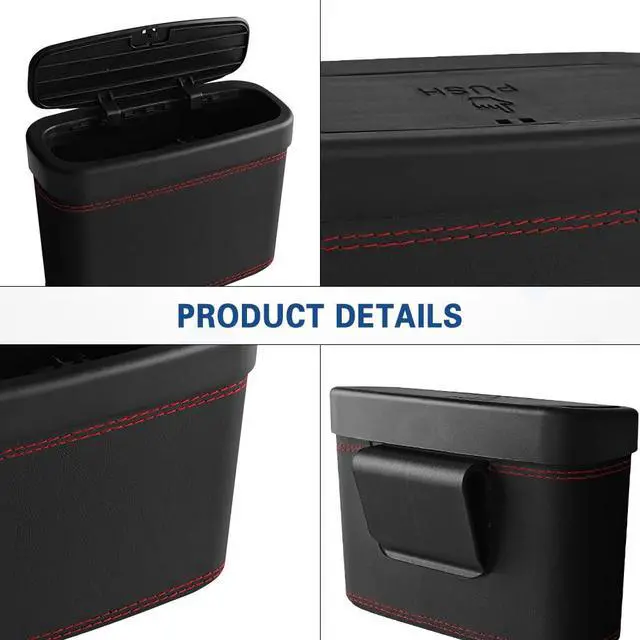 Alt view image 6 of 7 - Car Trash Can with Lid, Car Trash Bin, Leakproof Vehicle Garbage Can with 30PCS Garbage Bags, Waterproof Auto Hanging Dustbin Storage Bag Container Accessories Fit SUV Office Home (Black-1PCS)