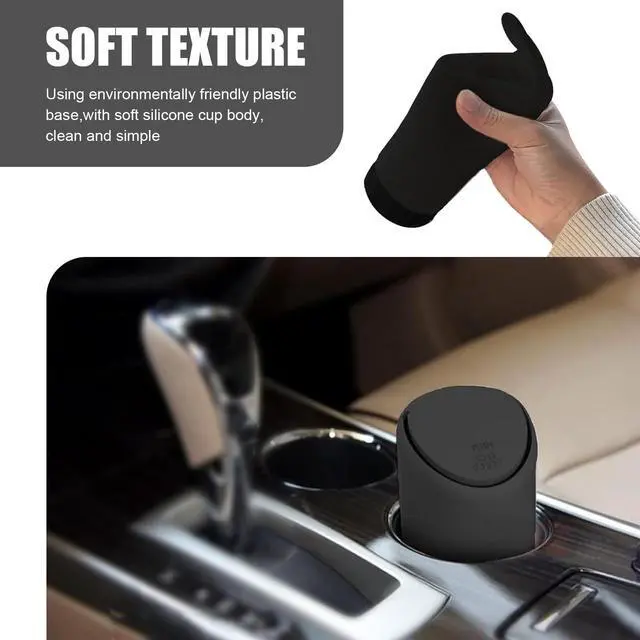 Alt view image 4 of 6 - Car Trash Can with Lid, Soft and Squeezable Silicone Silent Trash Can, Removable and Easy to Clean Multifunctional Storage Box, for Most Cars, Offices and Homes (Black)