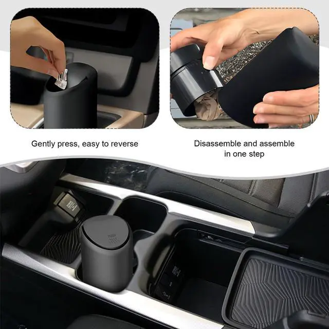 Alt view image 5 of 6 - Car Trash Can with Lid, Soft and Squeezable Silicone Silent Trash Can, Removable and Easy to Clean Multifunctional Storage Box, for Most Cars, Offices and Homes (Black)