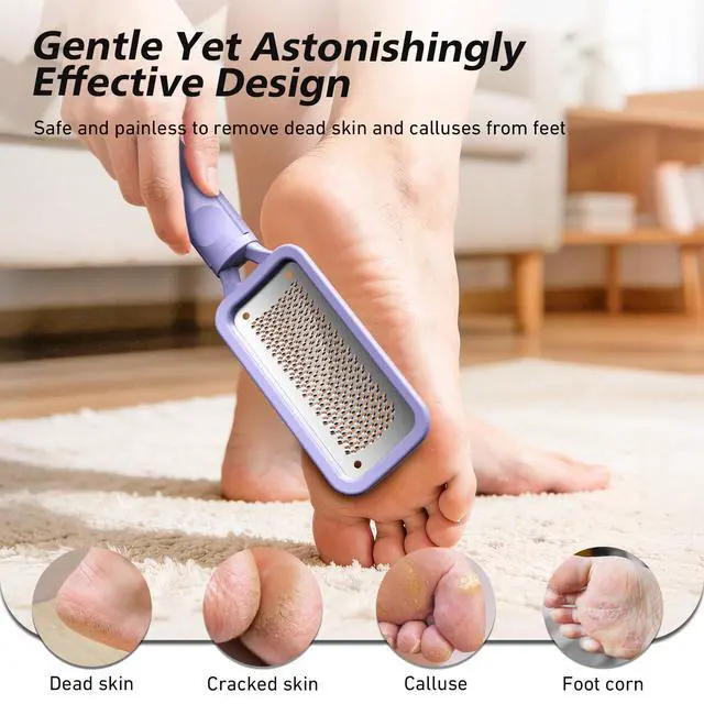 Alt view image 3 of 7 - Professional Foot File & Callus Remover - Stainless Steel Foot Rasp & Metal Feet Scrubber, Pedicure Tool for Hard Skin & Dead Skin Removal, Cracked Heel Repair for Baby Soft Feet (Purple)